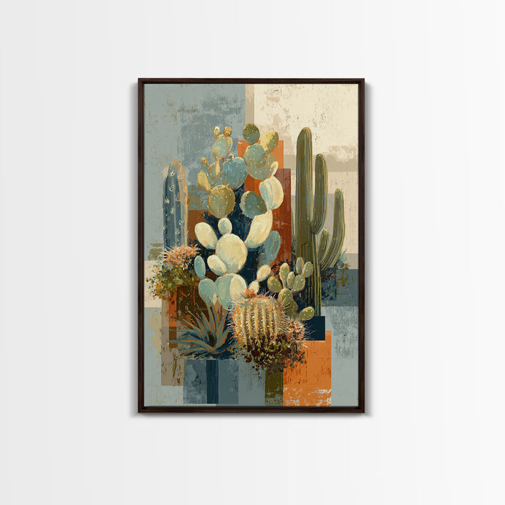 Warm Neutral Cactus Garden Illustration Canvas Print, Boho Art, Printable Wall Art, Living Room Decor, Oil Painting, Bohemian, BOH-2x3-50