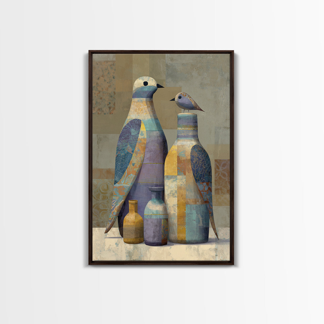 Boho Bird Pair Framed Canvas Print, Boho Art, Boho, Living Room Decor, Fine Art, Bohemian, Wall Art Print, Modern Wall Art, BOH-2x3-52