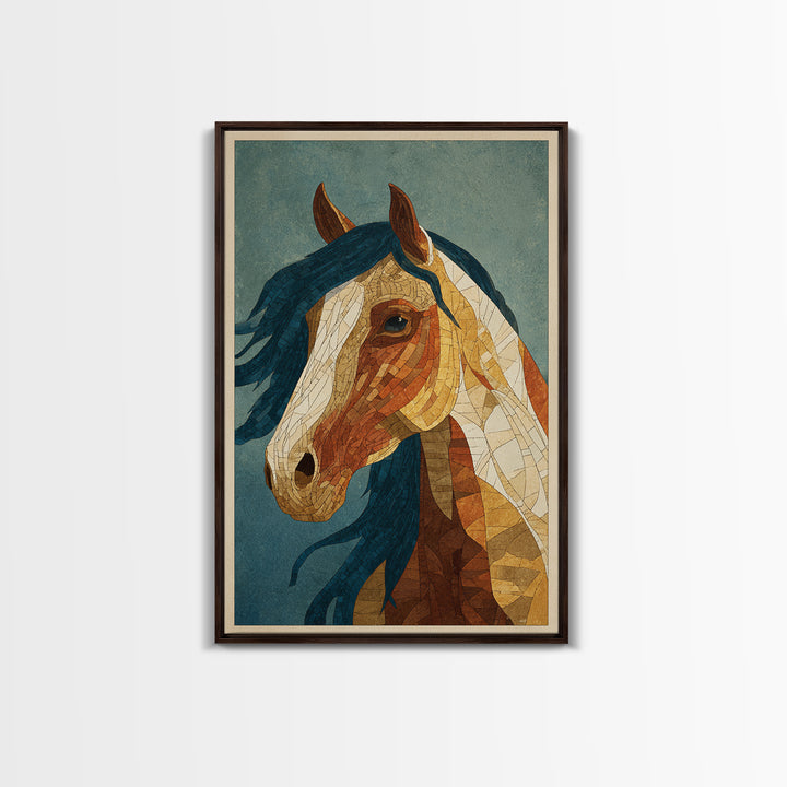 Wild Horse in Dusty Golden Light Framed Canvas Print, Boho Art, Wallart, Living Room Decor, Bohemian, Living Room Wall Art, BOH-2x3-64
