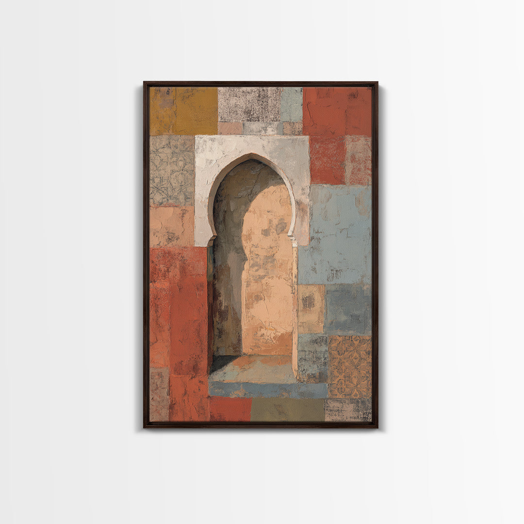 Hand Painted Moroccan Arch Framed Canvas Print, Boho Art, Wall Art Set, Living Room Decor, Fine Art, Bohemian, Home Decor, BOH-2x3-75