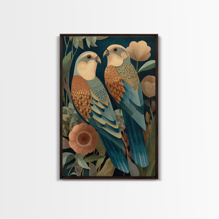 Boho Bird Pair Framed Canvas Print, Boho Art, Statement Artwork, Living Room Decor, Fine Art, Bohemian, Art Prints, Digital Art, BOH-2x3-76