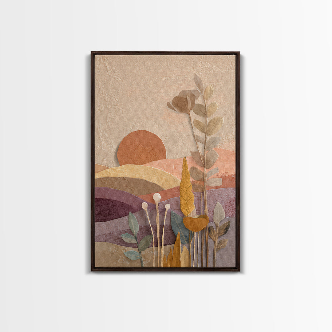 Sunrise over Rolling Dunes in Muted Peach Canvas Print, Boho Art, Wall Print, Living Room Decor, Bohemian, Minimalist Decor, BOH-2x3-77