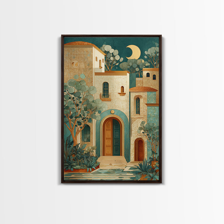 Sage Green Eucalyptus and Crescent Moon Canvas Print, Boho Art, Modern Wall Art, Living Room Decor, Fine Art, Bohemian, BOH-2x3-79