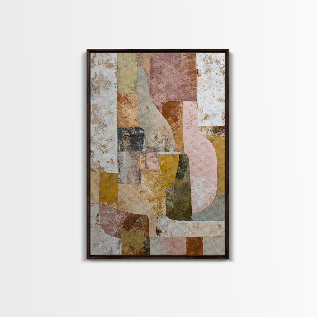 Organic Shape Collage Framed Canvas Print, Boho Art, Digital Print, Living Room Decor, Abstract Art, Bohemian, Gallery Decor, BOH-2x3-80