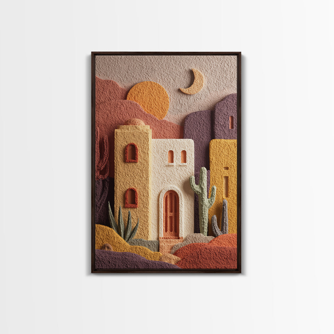 Desert Sun with Cactus and Warm Clay Canvas Print, Boho Art, Set of 3 Prints, Living Room Decor, Fine Art, Bohemian, BOH-2x3-81