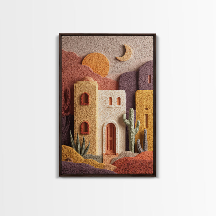 Desert Sun with Cactus and Warm Clay Canvas Print, Boho Art, Set of 3 Prints, Living Room Decor, Fine Art, Bohemian, BOH-2x3-81