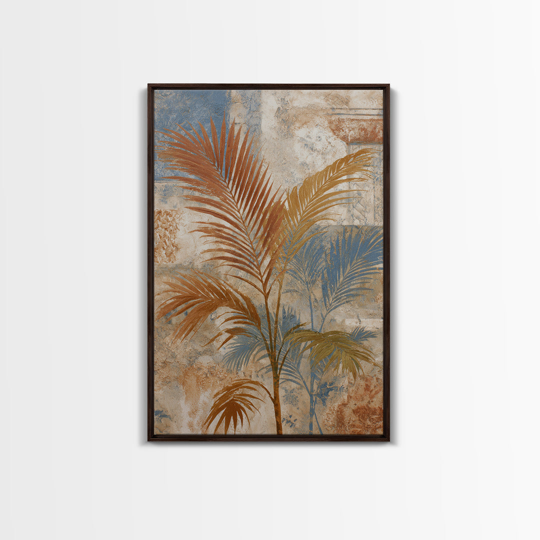 Terracotta Palm Leaves Framed Canvas Print, Boho Art, Wall Art Set, Living Room Decor, Fine Art, Bohemian, Home Decor, BOH-2x3-85