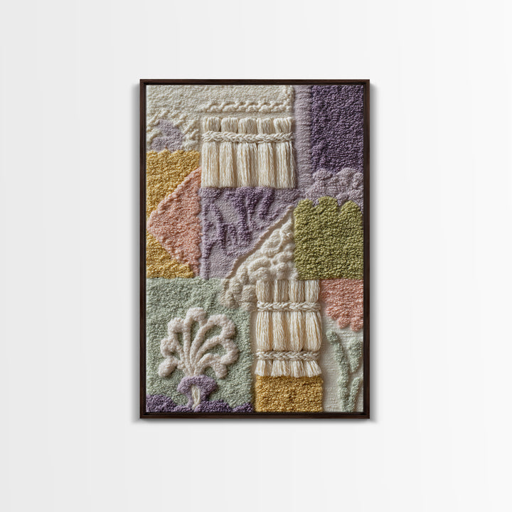 Macrame Geometric Fringe Pattern Framed Canvas Print, Boho Art, Textured Painting, Living Room Decor, Fine Art, Bohemian, BOH-2x3-87