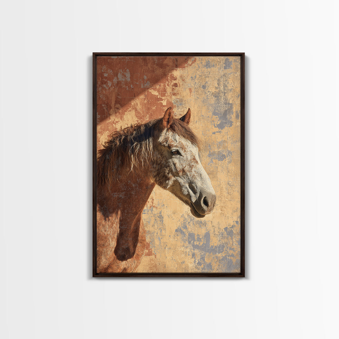 Wild Horse in Dusty Golden Light Framed Canvas Print, Boho Art, Boho Decor, Living Room Decor, Fine Art, Bohemian, BOH-2x3-88