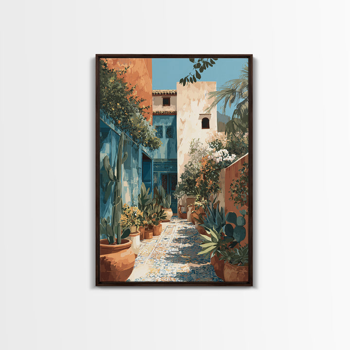 Warm Neutral Cactus Garden Illustration Framed Canvas Print, Boho Art, Wallart, Living Room Decor, Watercolor Art, Bohemian, BOH-2x3-98