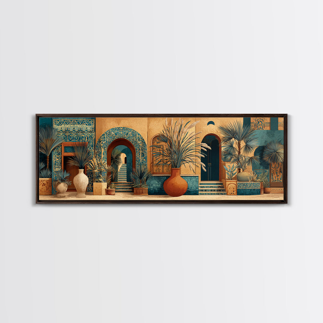 Bohemian Vase with Dried Pampas Grass Framed Canvas Print, Boho Art, Living Room Wall Art, Living Room Decor, Bohemian, BOH-3x1-1