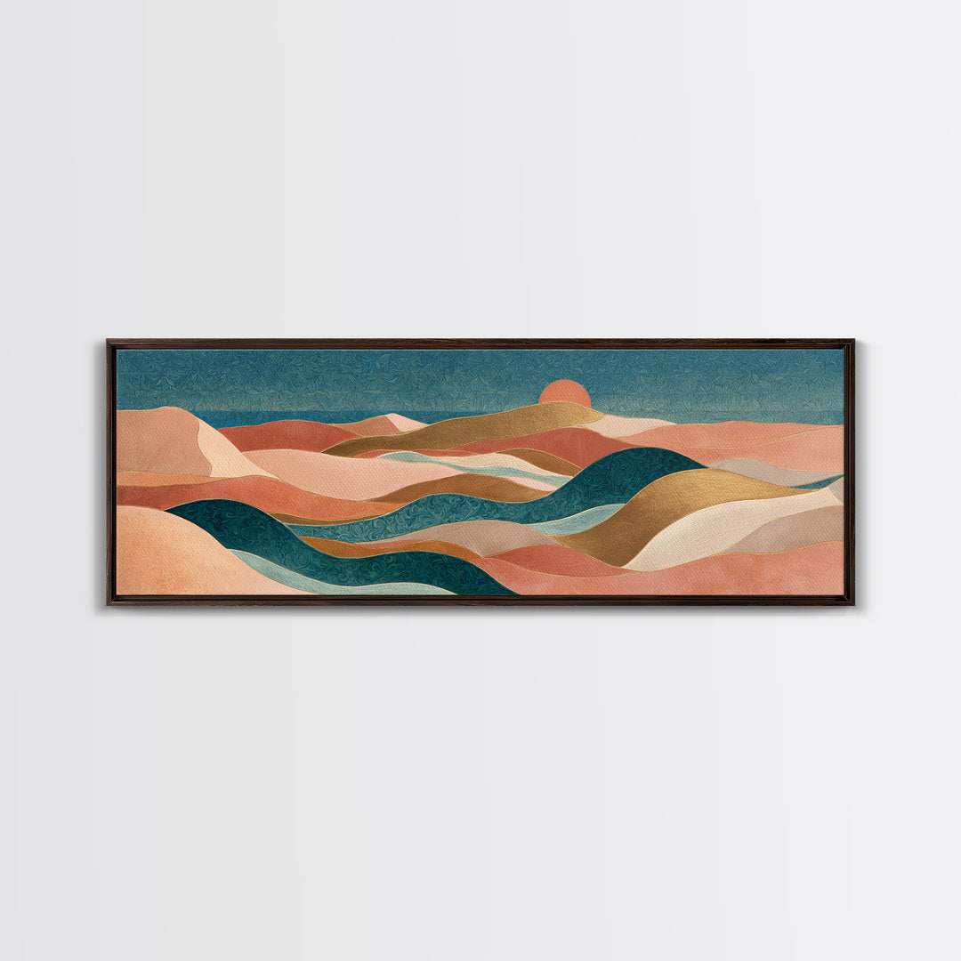 Sunrise over Rolling Dunes in Muted Peach Canvas Print, Boho Art, Wall Art Print, Living Room Decor, Fine Art, Bohemian, BOH-3x1-13
