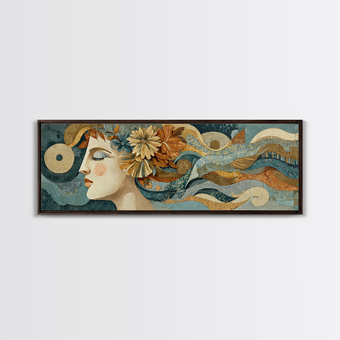 Abstract Female Face Canvas Print, Boho Art, Wall Print, Living Room Decor, Oil Painting, Bohemian, Minimalist Decor, BOH-3x1-20