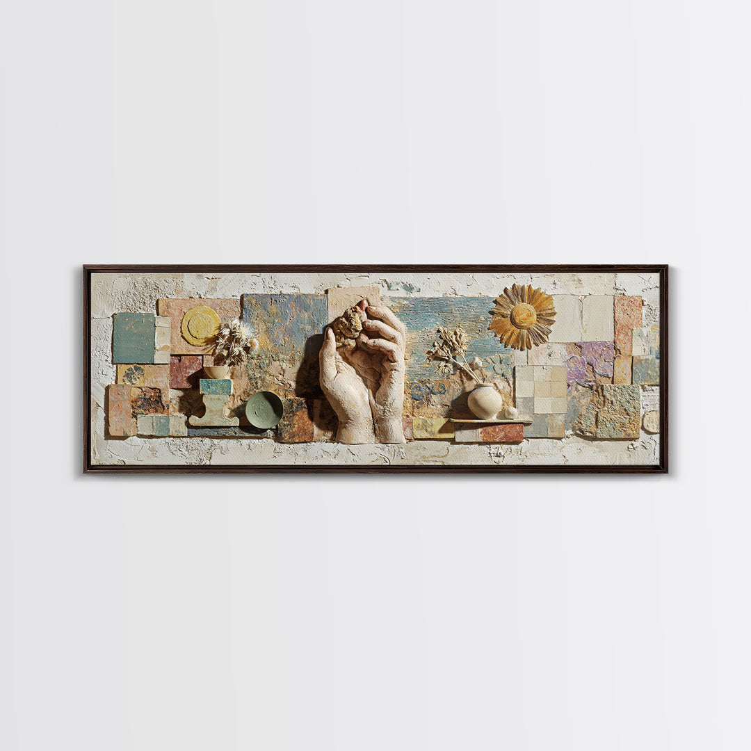 Mystic Hand Holding a Tiny Sun Canvas Print, Boho Art, Art, Living Room Decor, Abstract Art, Bohemian, Wallart, Art Nouveau, BOH-3x1-22