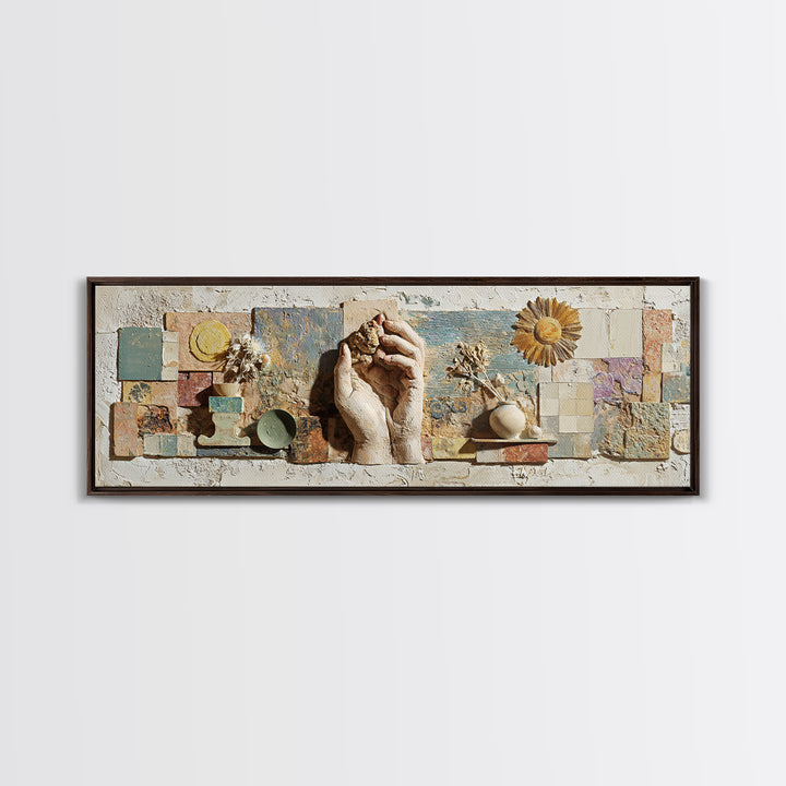 Mystic Hand Holding a Tiny Sun Canvas Print, Boho Art, Art, Living Room Decor, Abstract Art, Bohemian, Wallart, Art Nouveau, BOH-3x1-22