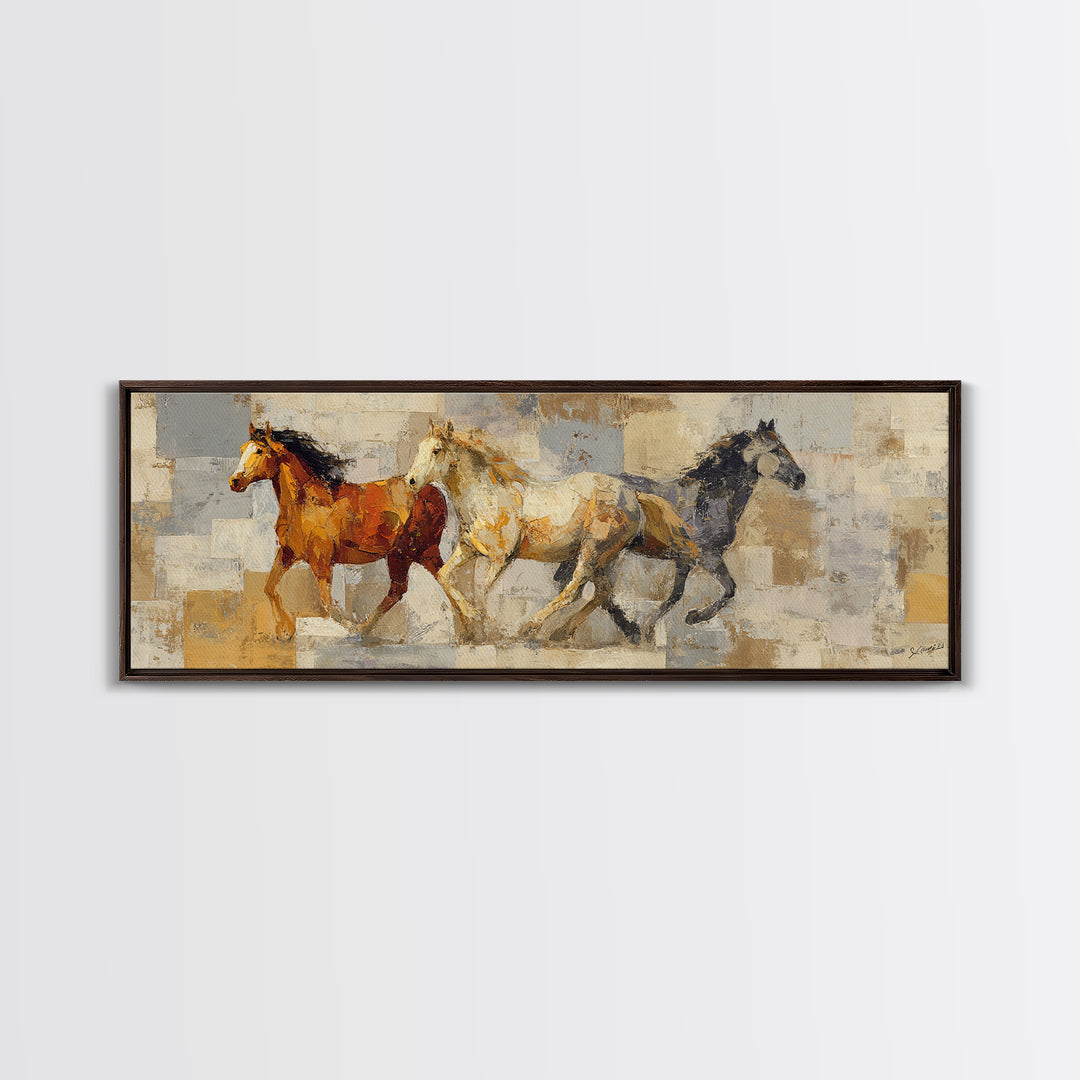 Wild Horse in Dusty Golden Light Canvas Print, Boho Art, Set of 3 Prints, Living Room Decor, Fine Art, Bohemian, BOH-3x1-24