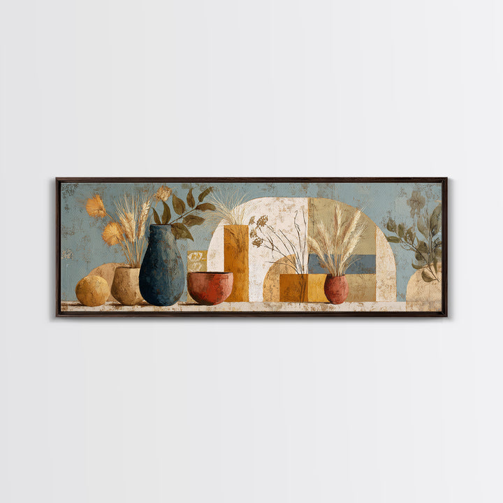 Bohemian Vase with Dried Pampas Grass Canvas Print, Boho Art, Modern Decor, Living Room Decor, Abstract Art, Bohemian, BOH-3x1-25