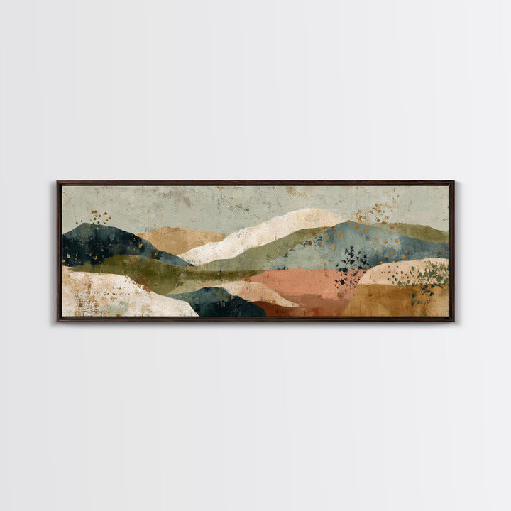 Earth Tone Mountain and River Abstraction Canvas Print, Boho Art, Luxury Decor, Living Room Decor, Fine Art, Bohemian, BOH-3x1-3