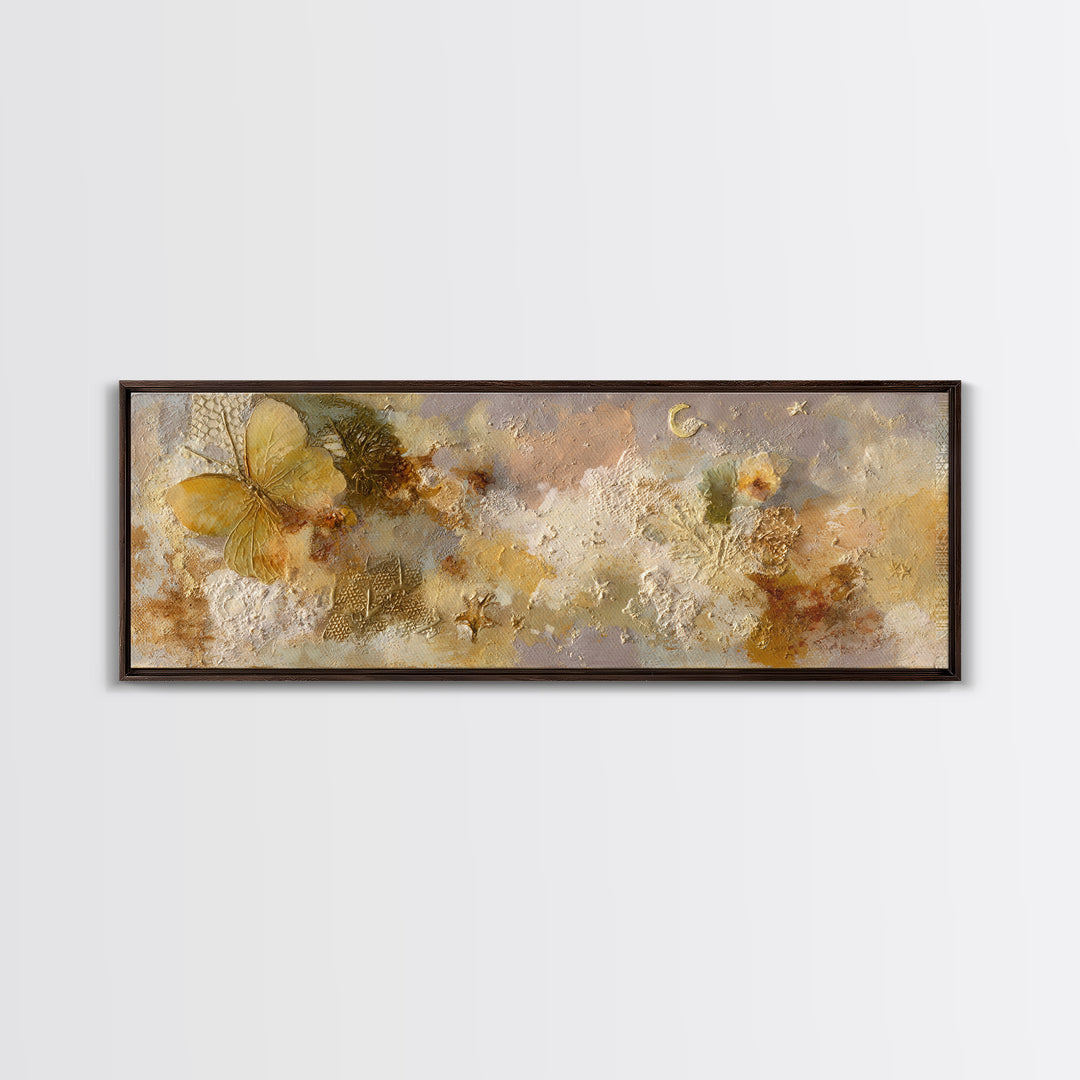 Golden Moth with Moon and Stars Canvas Print, Boho Art, Set of 3 Prints, Living Room Decor, Fine Art, Bohemian, BOH-3x1-33