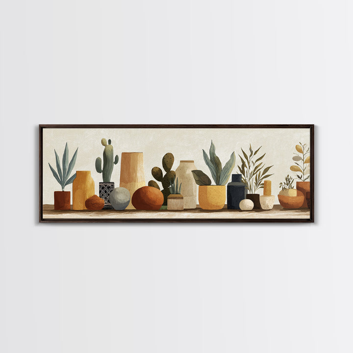 Warm Neutral Cactus Garden Illustration Canvas Print, Boho Art, Abstract Art, Living Room Decor, Bohemian 234, Set of Prints, BOH-3x1-34