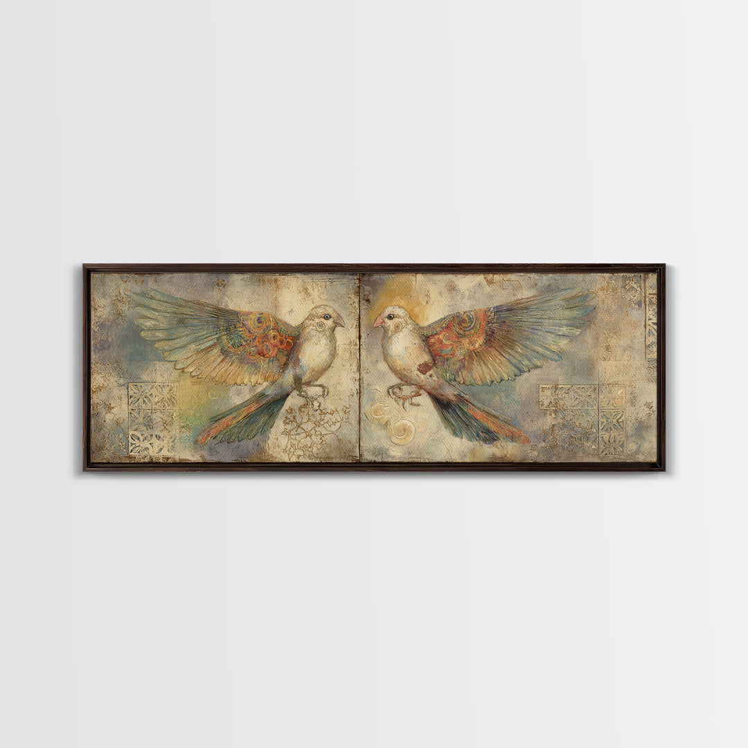 Boho Bird Pair Canvas Print, Boho Art, Neutral Decor, Living Room Decor, Fine Art, Bohemian, Wall Decor, Prints, Art Prints, BOH-3x1-36