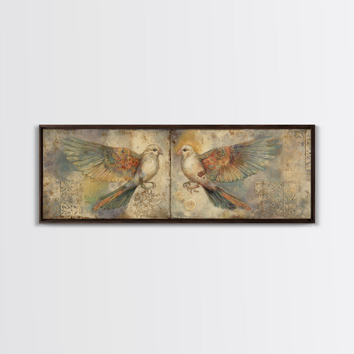Boho Bird Pair Canvas Print, Boho Art, Neutral Decor, Living Room Decor, Fine Art, Bohemian, Wall Decor, Prints, Art Prints, BOH-3x1-36