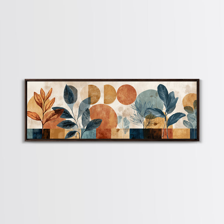 Moon Phases Above Botanical Silhouettes Canvas Print, Boho Art, Wall Art Print, Living Room Decor, Watercolor Art, Bohemian, BOH-3x1-42