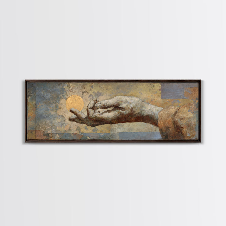 Mystic Hand Holding a Tiny Sun Canvas Print, Boho Art, Modern Wall Art, Living Room Decor, Fine Art, Bohemian, BOH-3x1-46