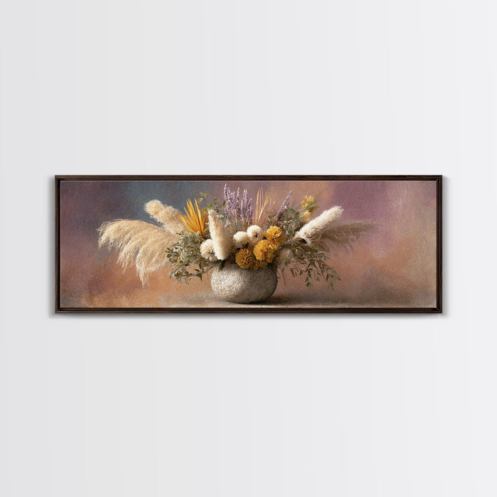 Bohemian Vase with Dried Pampas Grass Canvas Print, Boho Art, Modern Decor, Living Room Decor, Abstract Art, Bohemian, BOH-3x1-49