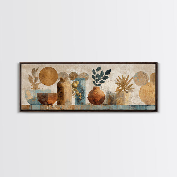 Moon Phases Above Botanical Silhouettes Canvas Print, Boho Art, Wall Art Print, Living Room Decor, Watercolor Art, Bohemian, BOH-3x1-66
