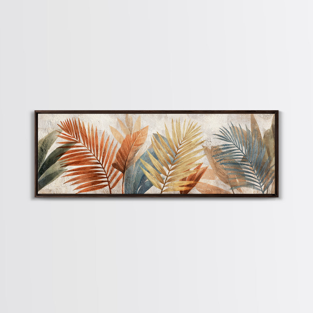 Terracotta Palm Leaves Framed Canvas Print, Boho Art, Room Decor, Living Room Decor, Fine Art, Bohemian, Printable, BOH-3x1-69