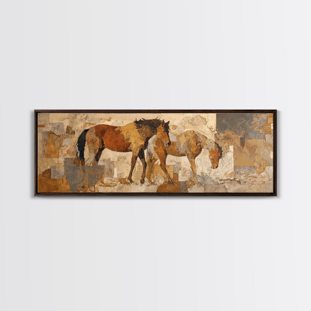 Wild Horse in Dusty Golden Light Framed Canvas Print, Boho Art, Prints, Living Room Decor, Fine Art, Bohemian, Abstract Art, BOH-3x1-72