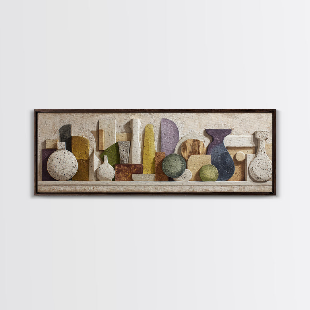 Abstract Clay Shapes Canvas Print, Boho Art, Modern Wall Art, Living Room Decor, Abstract Art, Bohemian, Textured Painting, BOH-3x1-8