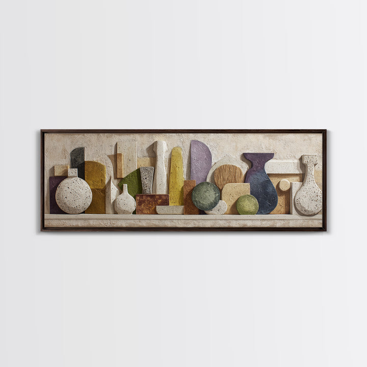 Abstract Clay Shapes Canvas Print, Boho Art, Modern Wall Art, Living Room Decor, Abstract Art, Bohemian, Textured Painting, BOH-3x1-8