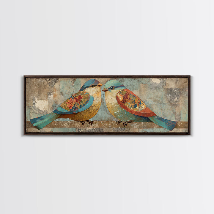 Boho Bird Pair Framed Canvas Print, Boho Art, Digital Art, Living Room Decor, Bohemian, Printable Art, Abstract Wall Art, BOH-3x1-84