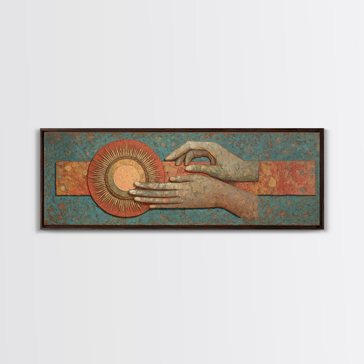 Mystic Hand Holding a Tiny Sun Canvas Print, Boho Art, Set of 3 Prints, Living Room Decor, Watercolor Art, Bohemian, BOH-3x1-94