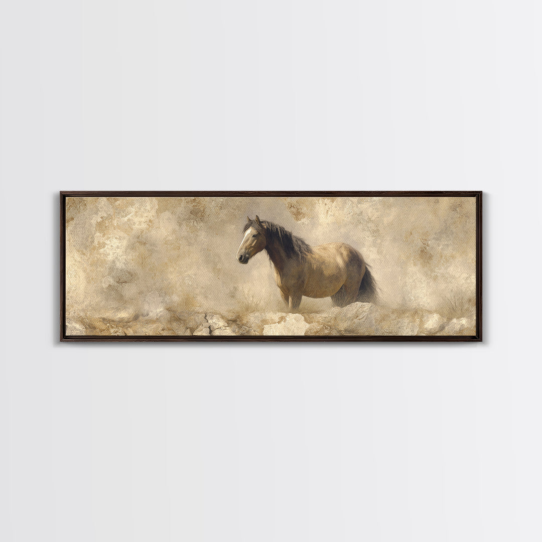 Wild Horse in Dusty Golden Light Canvas Print, Boho Art, Art Prints, Living Room Decor, Fine Art, Bohemian, Canvas Art, BOH-3x1-96