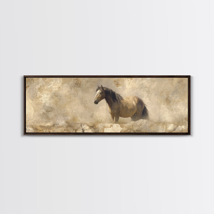 Wild Horse in Dusty Golden Light Canvas Print, Boho Art, Art Prints, Living Room Decor, Fine Art, Bohemian, Canvas Art, BOH-3x1-96