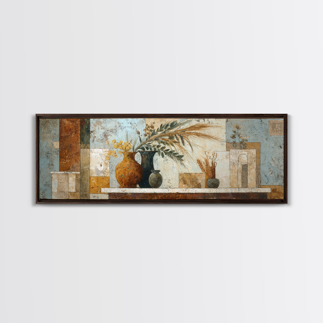 Bohemian Vase with Dried Pampas Grass Canvas Print, Boho Art, Art, Living Room Decor, Watercolor Art, Bohemian, Wallart, BOH-3x1-97