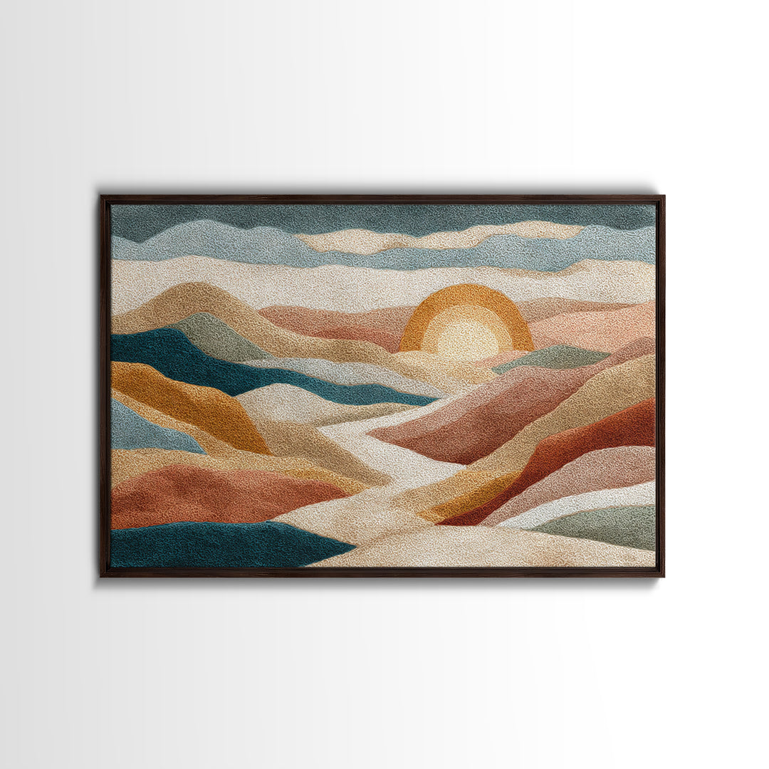 Sunrise over Rolling Dunes in Muted Peach Canvas Print, Boho Art, Wall Print, Living Room Decor, Bohemian, Minimalist Decor, BOH-3x2-1
