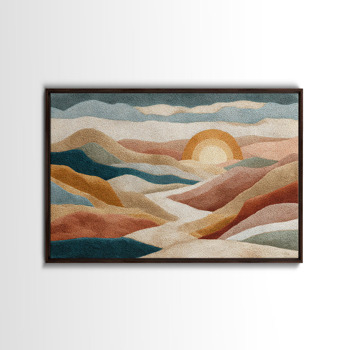 Sunrise over Rolling Dunes in Muted Peach Canvas Print, Boho Art, Wall Print, Living Room Decor, Bohemian, Minimalist Decor, BOH-3x2-1