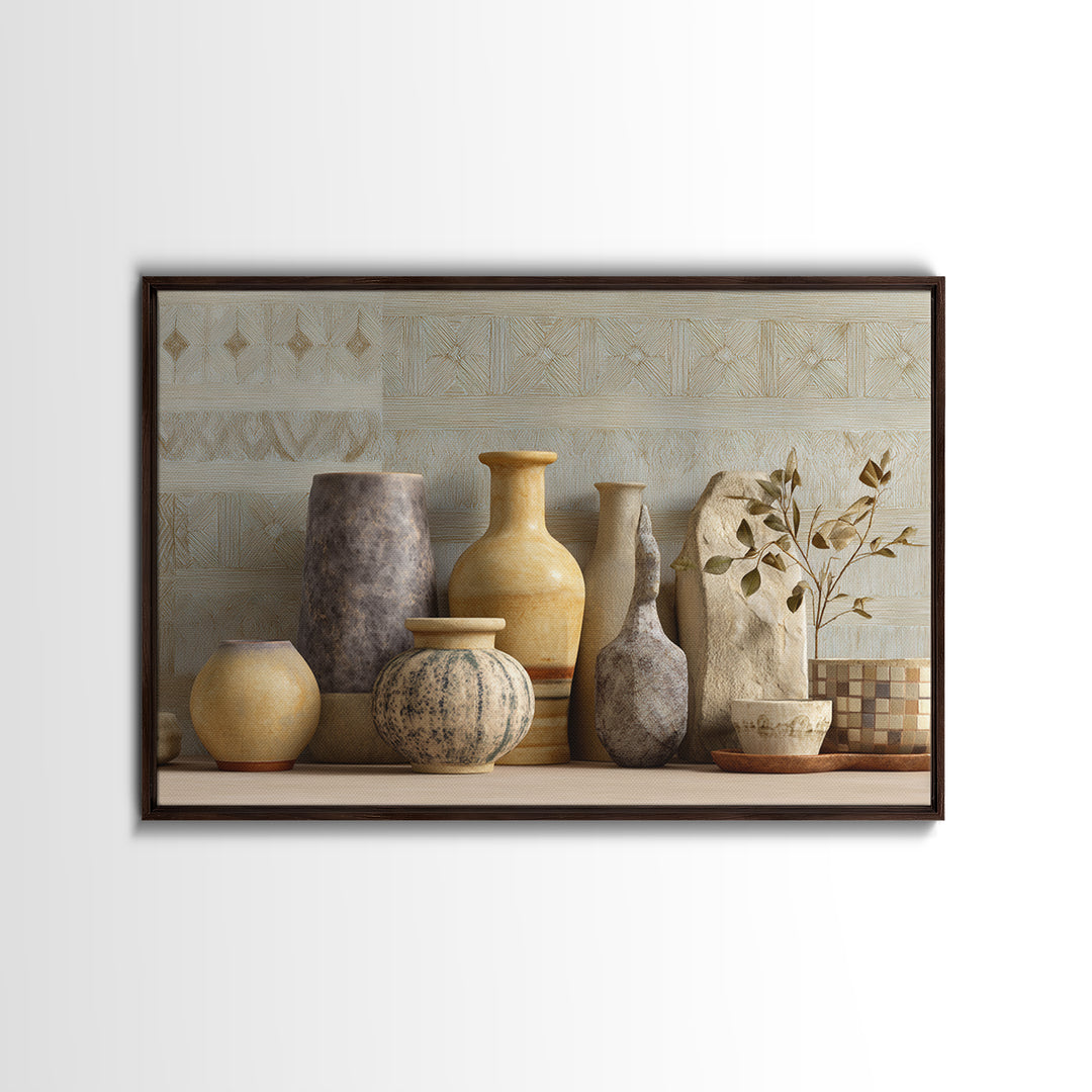 Tribal Neutral Pattern Framed Canvas Print, Boho Art, Printable Art, Living Room Decor, Fine Art, Bohemian, Neutral Decor, BOH-3x2-18