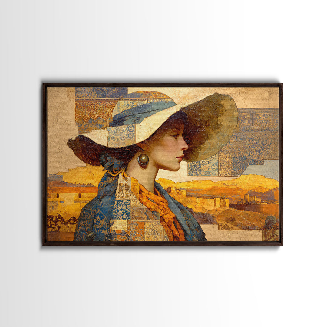 Desert Woman Portrait Framed Canvas Print, Boho Art, Prints, Living Room Decor, Fine Art, Bohemian, Abstract Art, Canvas Art, BOH-3x2-19