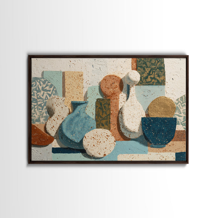 Abstract Clay Shapes Framed Canvas Print, Boho Art, Fine Art Print, Living Room Decor, Abstract Art, Bohemian, Prints, BOH-3x2-20