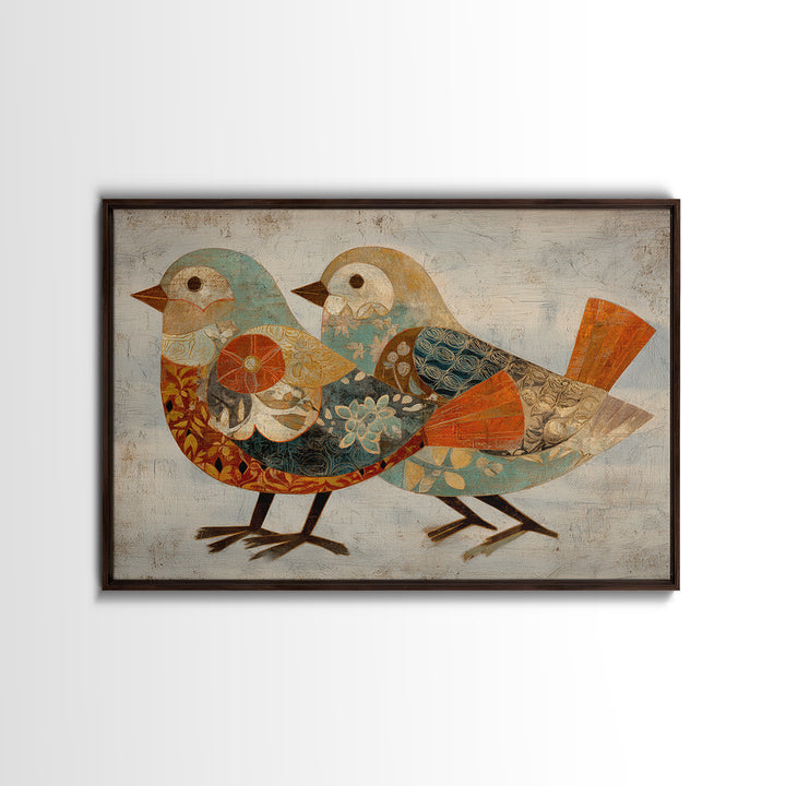 Boho Bird Pair Framed Canvas Print, Boho Art, Statement Artwork, Living Room Decor, Fine Art, Bohemian, Art Prints, Digital Art, BOH-3x2-24