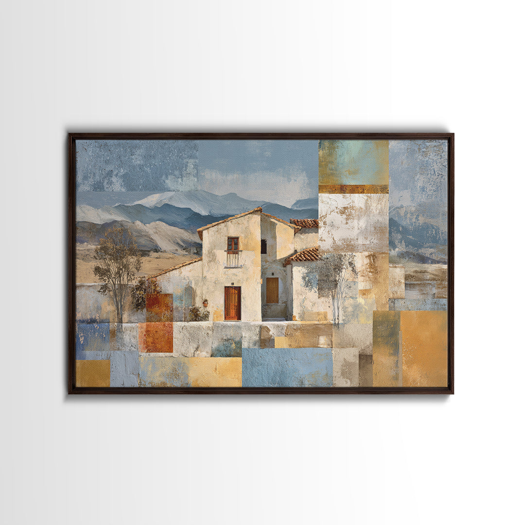 Organic Shape Collage Framed Canvas Print, Boho Art, Wall Art Set, Living Room Decor, Abstract Art, Bohemian, Home Decor, BOH-3x2-28
