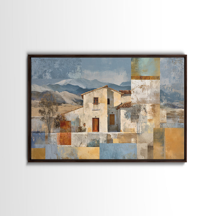 Organic Shape Collage Framed Canvas Print, Boho Art, Wall Art Set, Living Room Decor, Abstract Art, Bohemian, Home Decor, BOH-3x2-28
