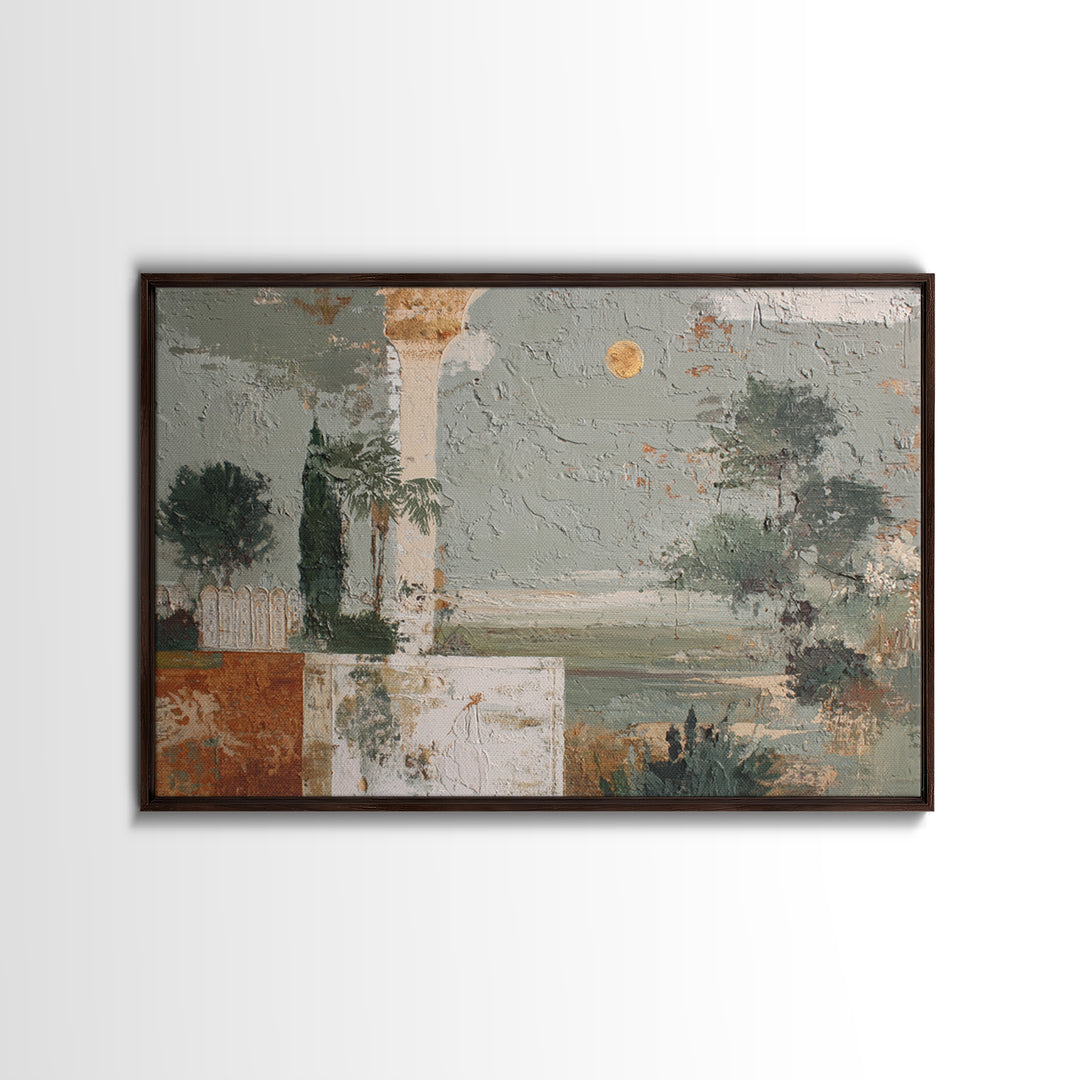 Sage Green Eucalyptus and Crescent Moon Canvas Print, Boho Art, Luxury Decor, Living Room Decor, Bohemian, Digital Art, BOH-3x2-3