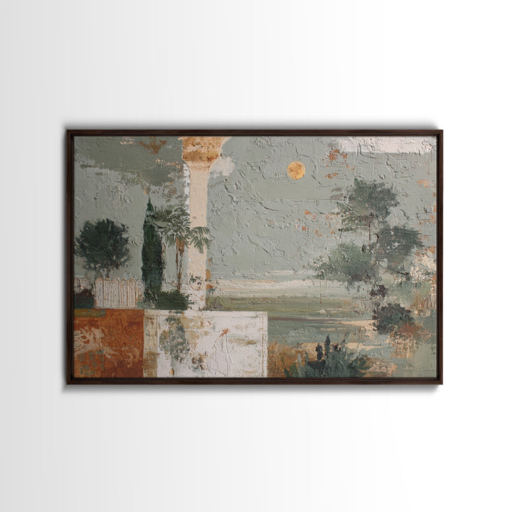 Sage Green Eucalyptus and Crescent Moon Canvas Print, Boho Art, Luxury Decor, Living Room Decor, Bohemian, Digital Art, BOH-3x2-3