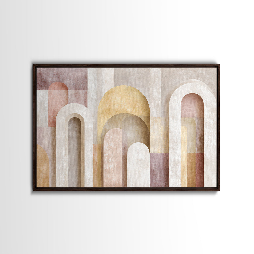 Neutral Rainbow Arches Framed Canvas Print, Boho Art, Wall Decor, Living Room Decor, Abstract Art, Bohemian, Art Nouveau, BOH-3x2-31